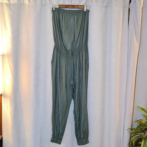 Aritzia Sunday Best Green Taggie Tabata Jumpsuit Pockets Strapless Size Small - Picture 6 of 11